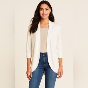 Covington Petite Open Front Cardigan Sweater White Knit Long Sleeve Size Large